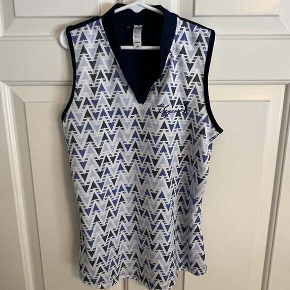 adidas Other - Adidas Youth Girl's Navy Geometric Print Sleeveless Polo Golf Top Size Medium‎